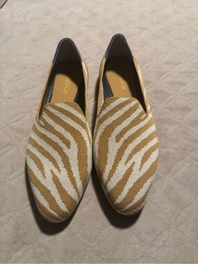 Rothy's Tan and Cream Zebra Knit Slip-On Loafers